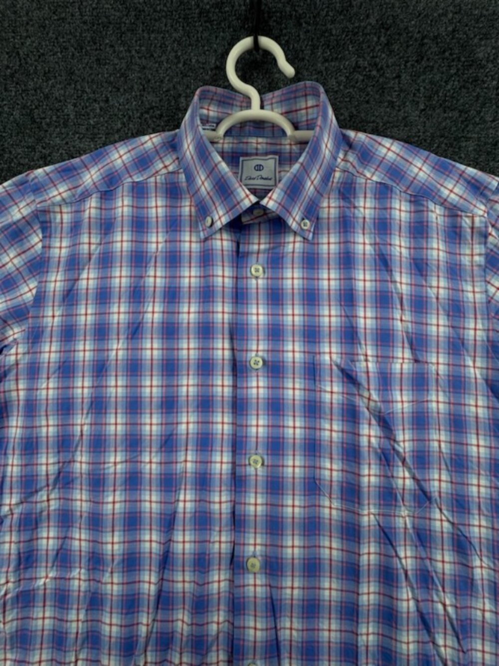David Donahue Oxford Blue White Plaid Large Button-Down Cotton Long Sleeve Men